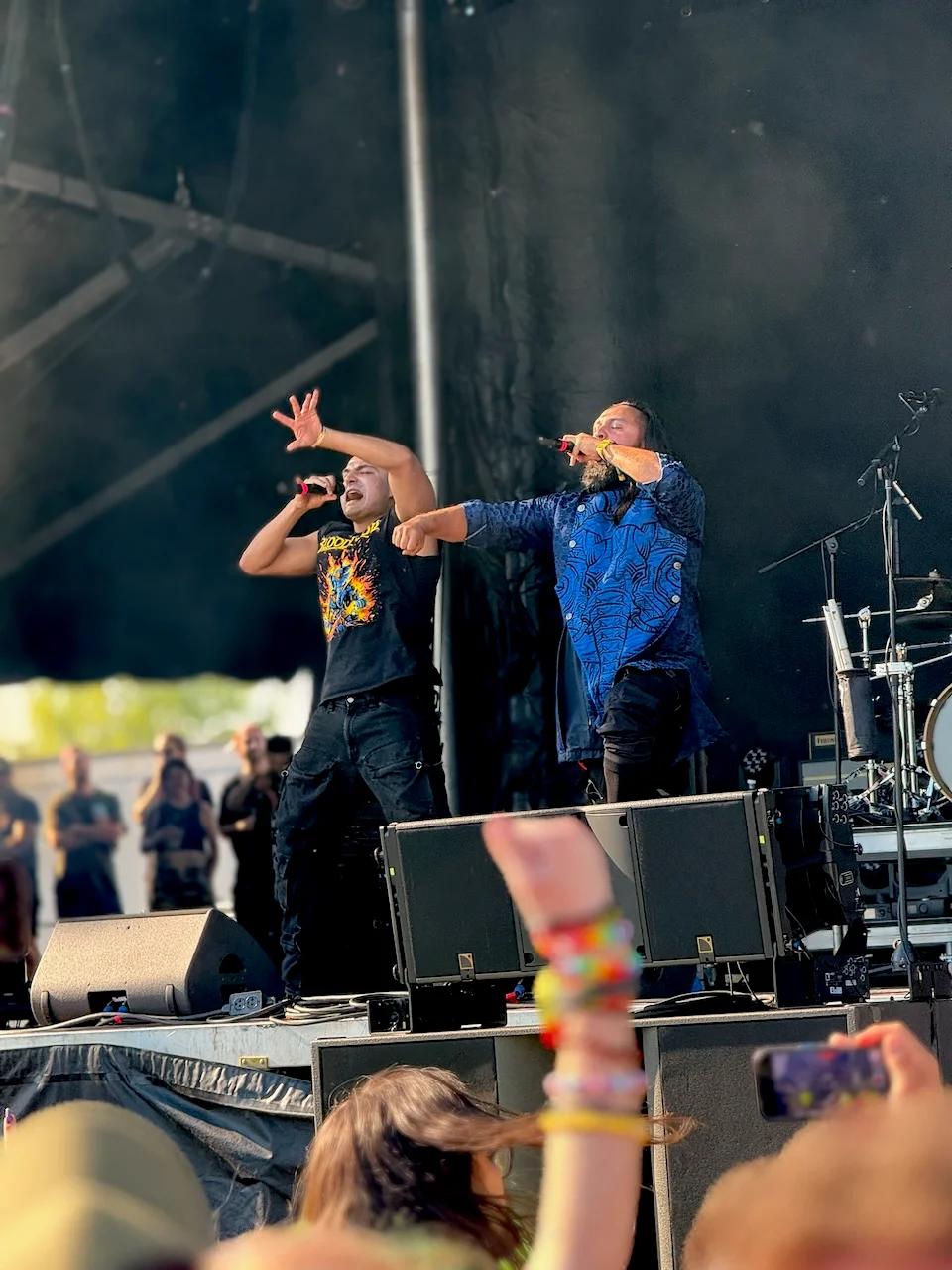 festival stage, two mics